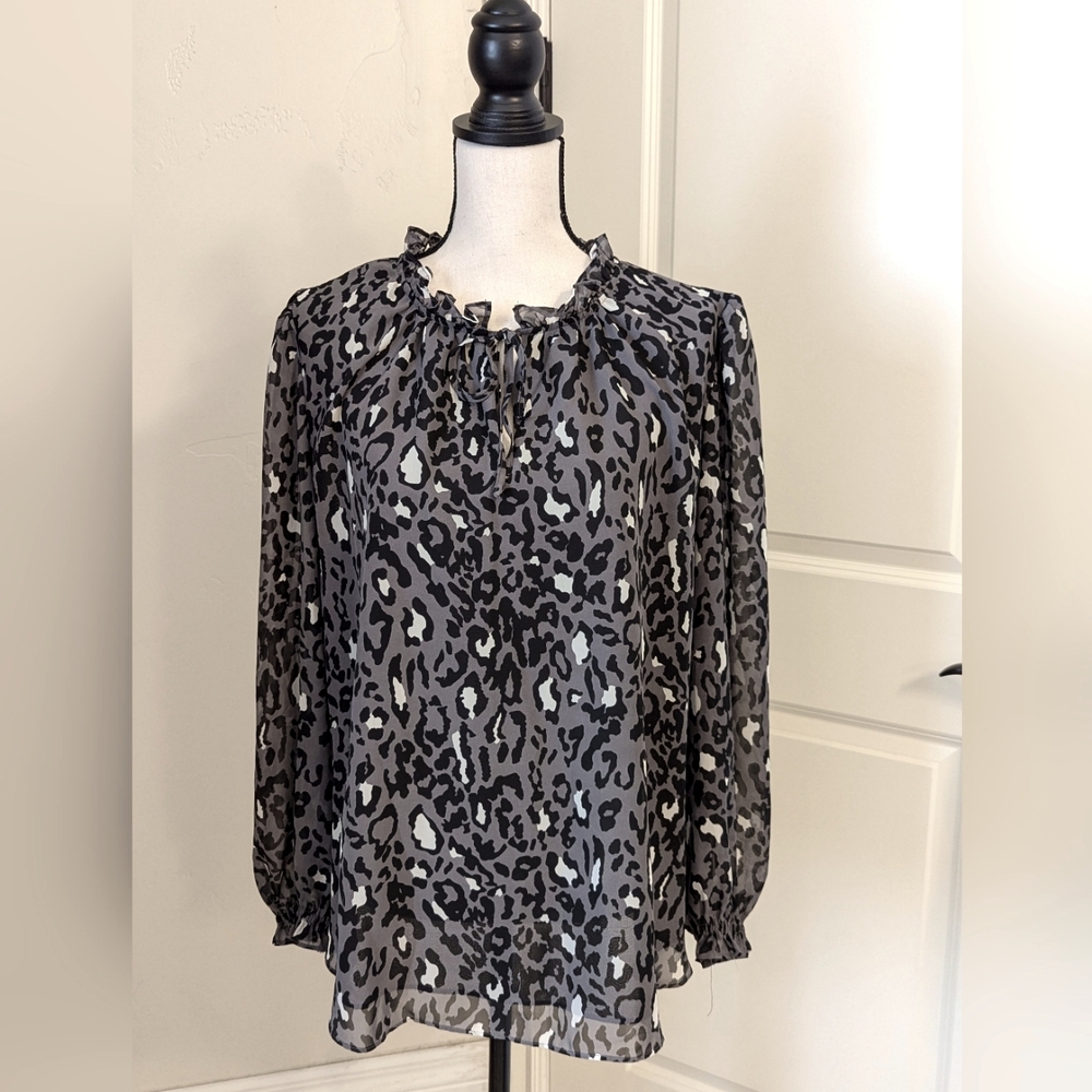 Bar III Grey & Black Leopard Print Blouse